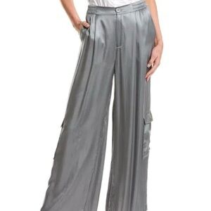 Johnny Was Silver silk Wide-Leg Pants Size M